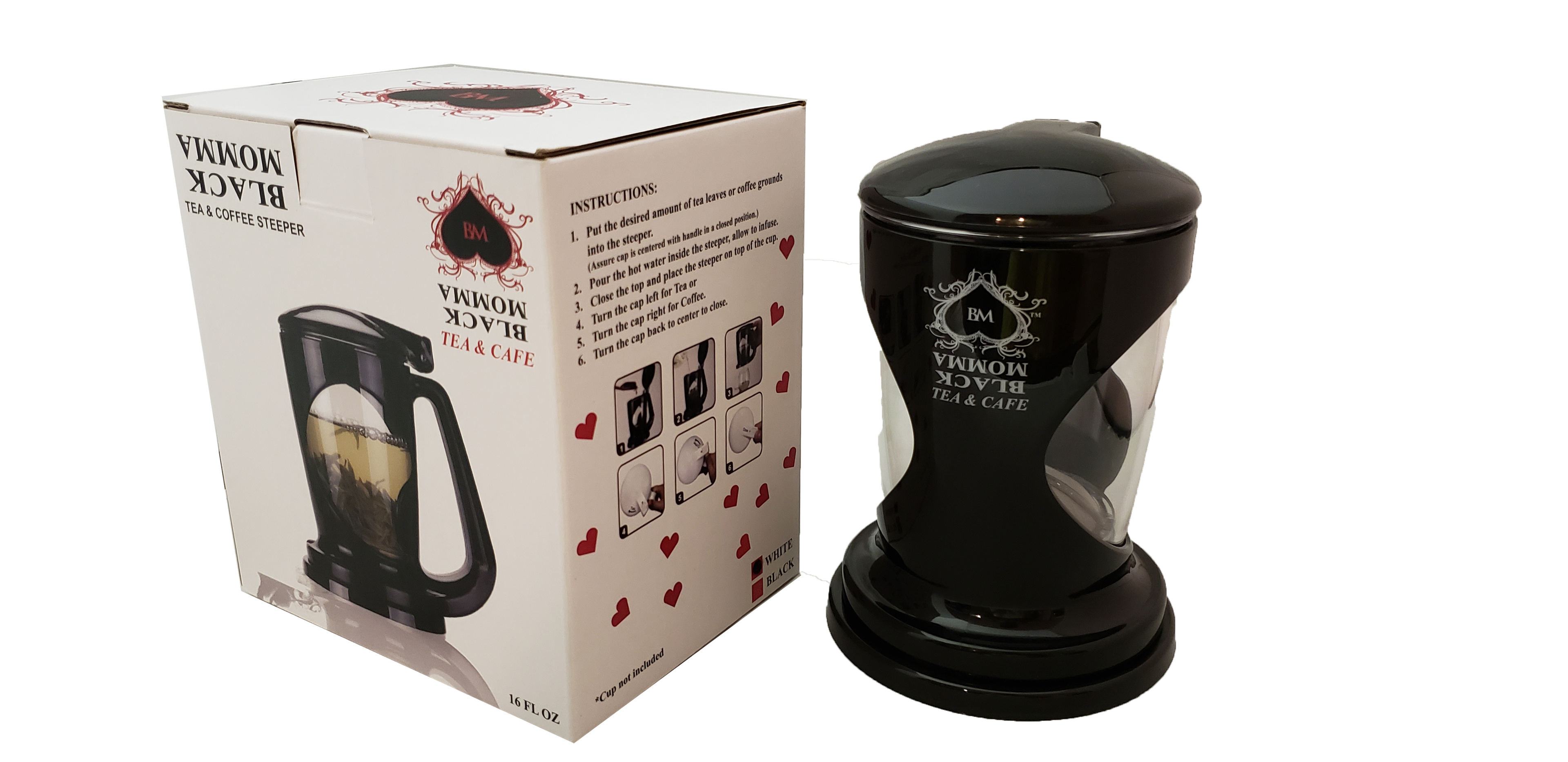 BLACK & WHITE TEA & COFFEE STEEPER - 16 OZ - Black Momma Tea & Cafe