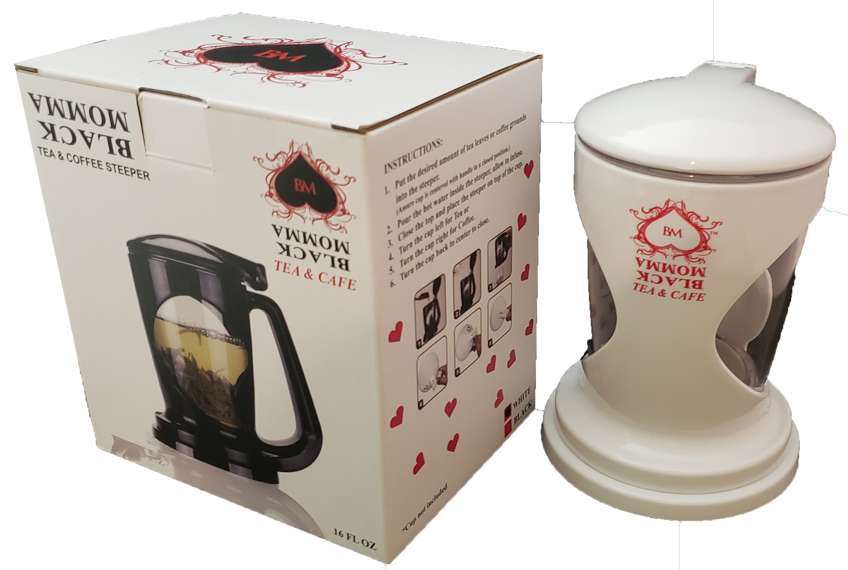 WHITE & RED  TEA & COFFEE STEEPER - 16 OZ - Black Momma Tea & Cafe